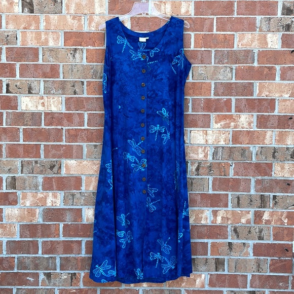 Spicy Bamboo Size Large Vintage Classic Summer Dress Midi Blue Button Down - Picture 2 of 12
